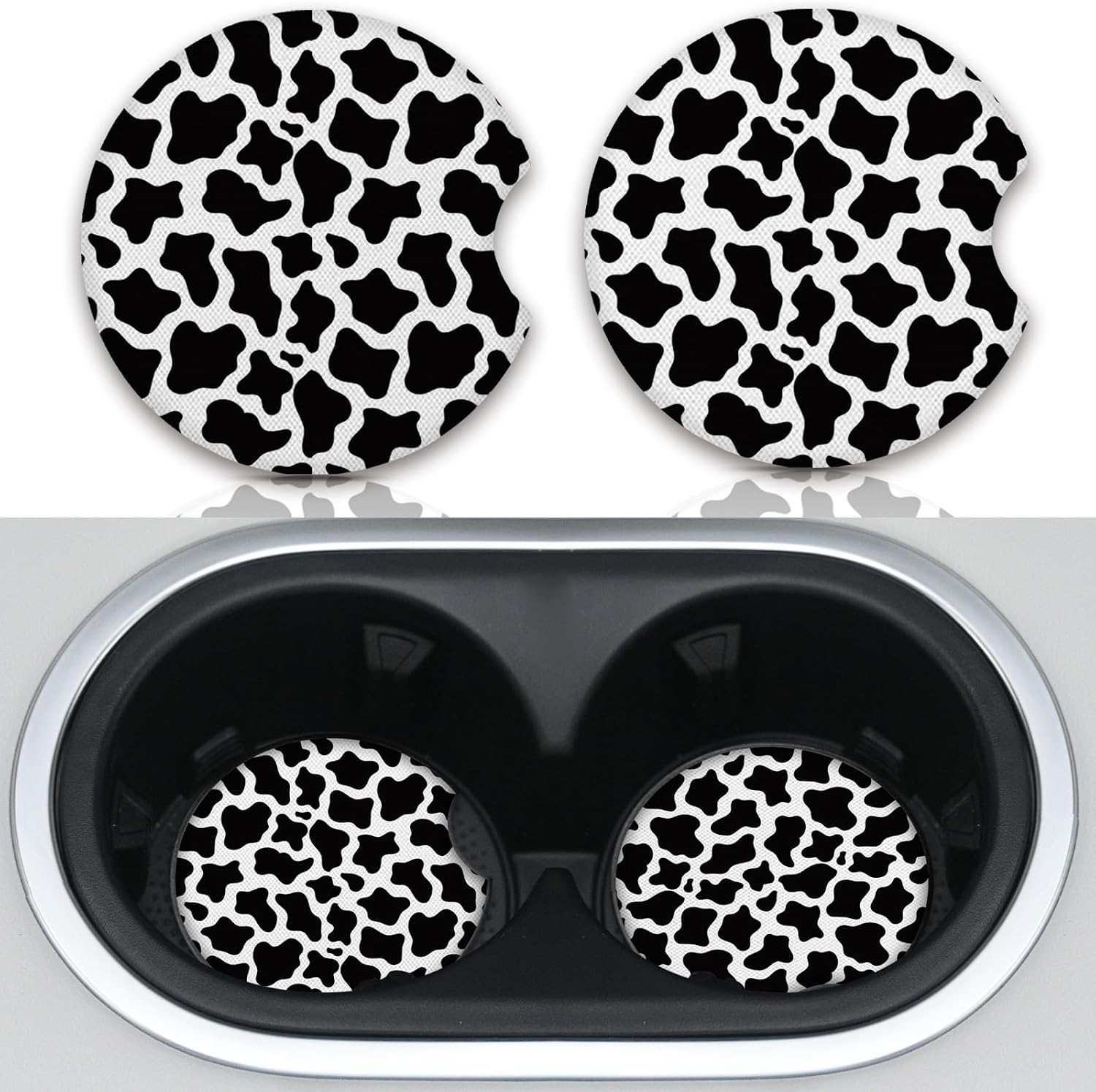 Boho Absorbent Neoprene Car Coasters, 2.75inch Mandala Style, 2 Pack Universal with Finger Slot