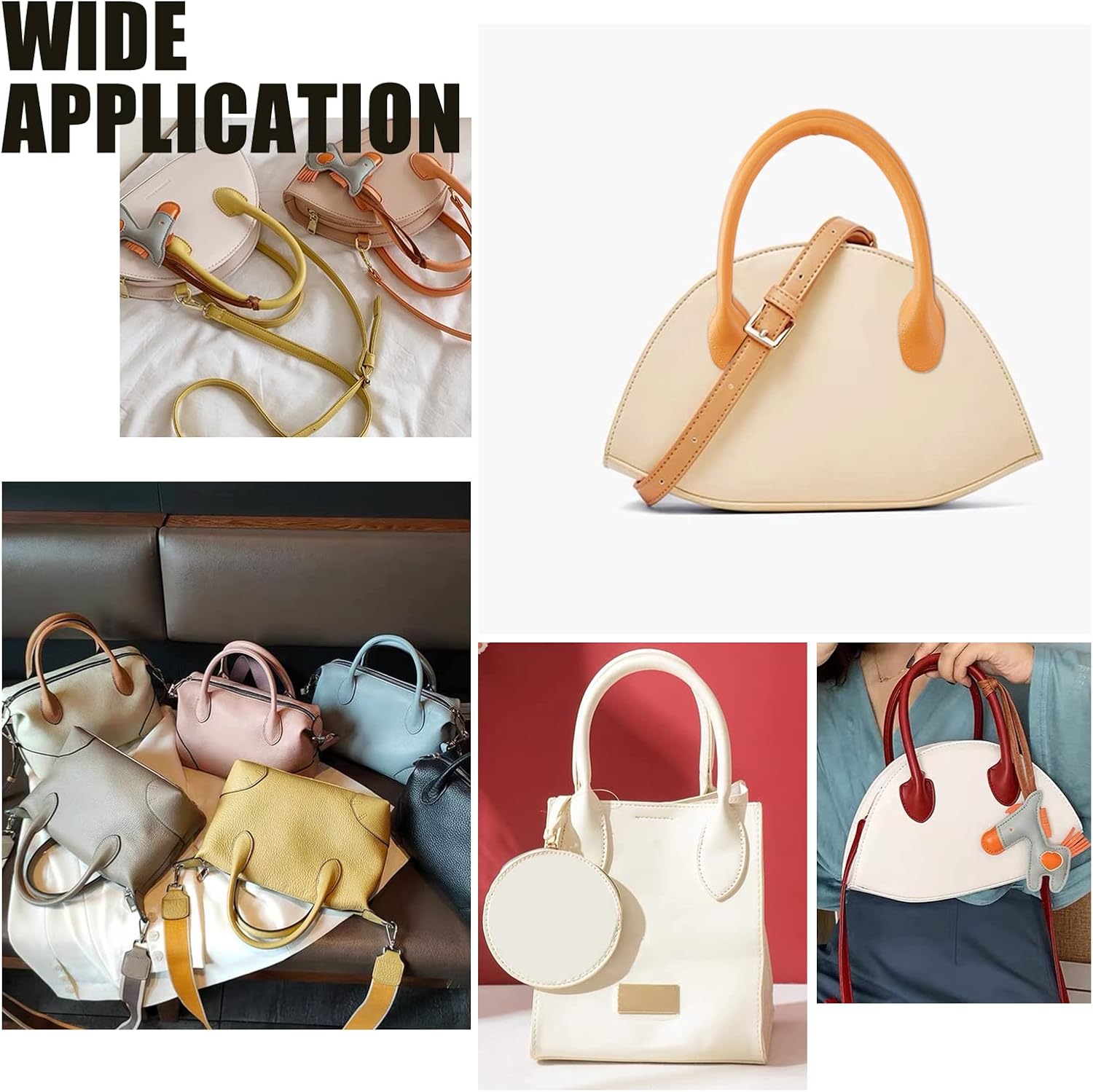 PH PandaHall 14pcs PU Leather Bag Handles 7 Colors Short Handbag Strap Replacement Handles with Ear Shape End Holes for Crocheted Bags Purse Wallet Tote Bag Making Supplies, 16.5"