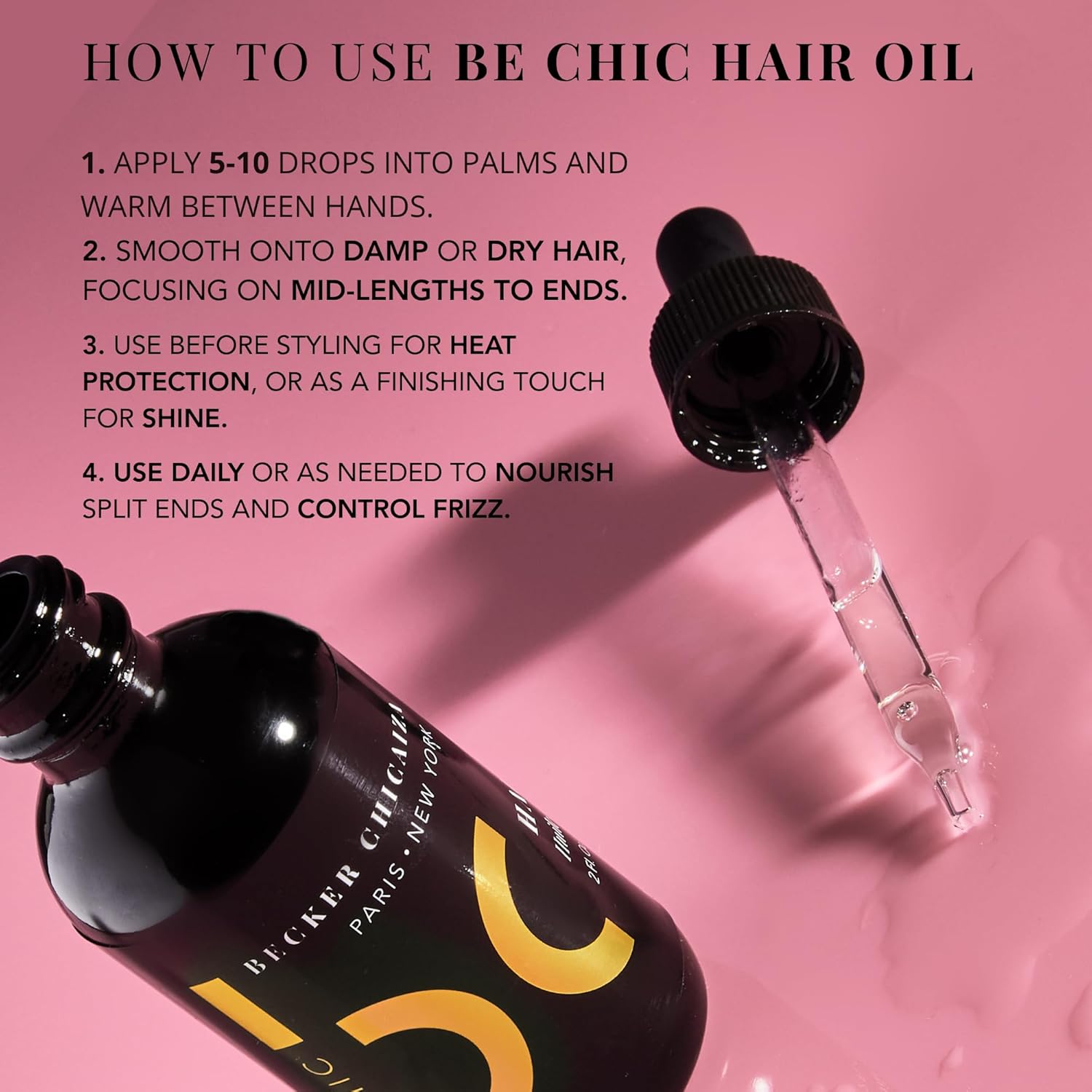 Hair Oil by Becker Chicaiza – Certified Vegan, Lightweight, Frizz Control, Shine Enhancing Hair Oil for All Hair Types, Leaves Hair Feeling Nourished and Soft 2 fl oz