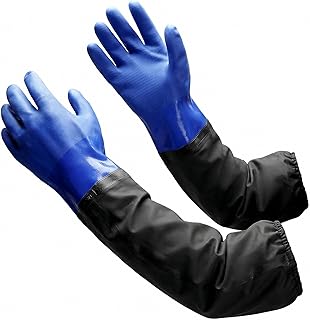 QWORK® Gummihandschuhe lang, wasserdichte sicherheits-arbeitshandschuhe, vollarm PVC handschuhe für gartenarbeit, aquarium, sanitäranlagen,70cm