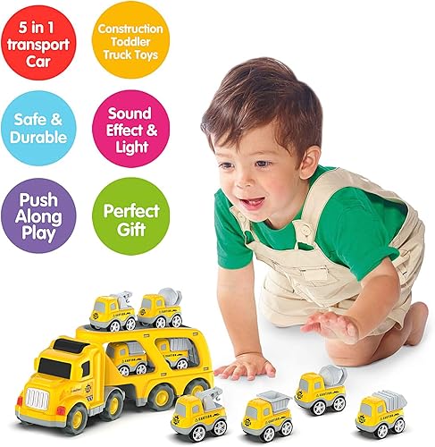 Miniatura 3 de Camiones de juguete para niños de 3, 4, 5, 6, 7 años, 5 en 1, transporte urbano, juguetes con sonido ligero, regalo de cumpleaños de Navidad para