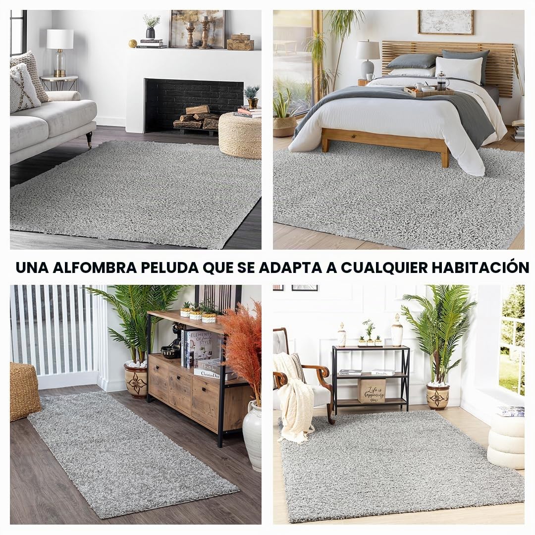 Livabliss Home Shaggy Rug - Alfombra Salon Grande Habitacion, Dormitorio - Alfombra Pelo Largo Berber Abstracta, Pelo Grueso y Esponjoso - Alfombras Grande de 160x220cm, Gris