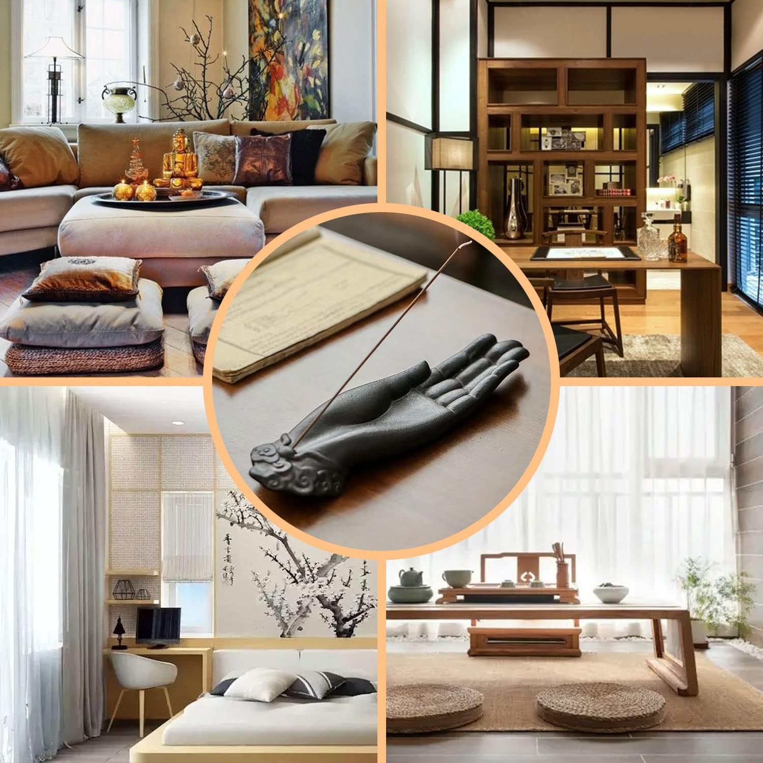 Soporte de incienso cer mico para palos soporte de quemador de incienso  decoraci n zen con dise o de mano de buda protecci n contra el mal 10 l 