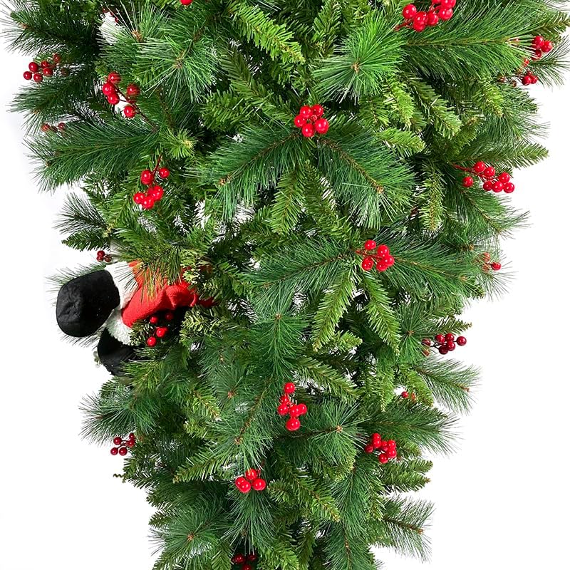 Miniatura 3 de Lifeand Árbol de Navidad de 7.5 pies al revés con bayas artificiales y patas de Papá Noel, agujas de pino de PVC, pino artificial de Navidad