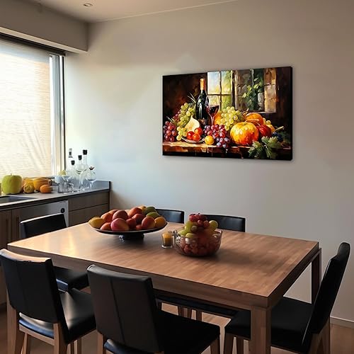 Miniatura 171 de Hzddty Lienzo decorativo para pared, diseño rústico de cocina, vino tinto y pan, cuadros de comida para decoración de pared, impresiones de pintura