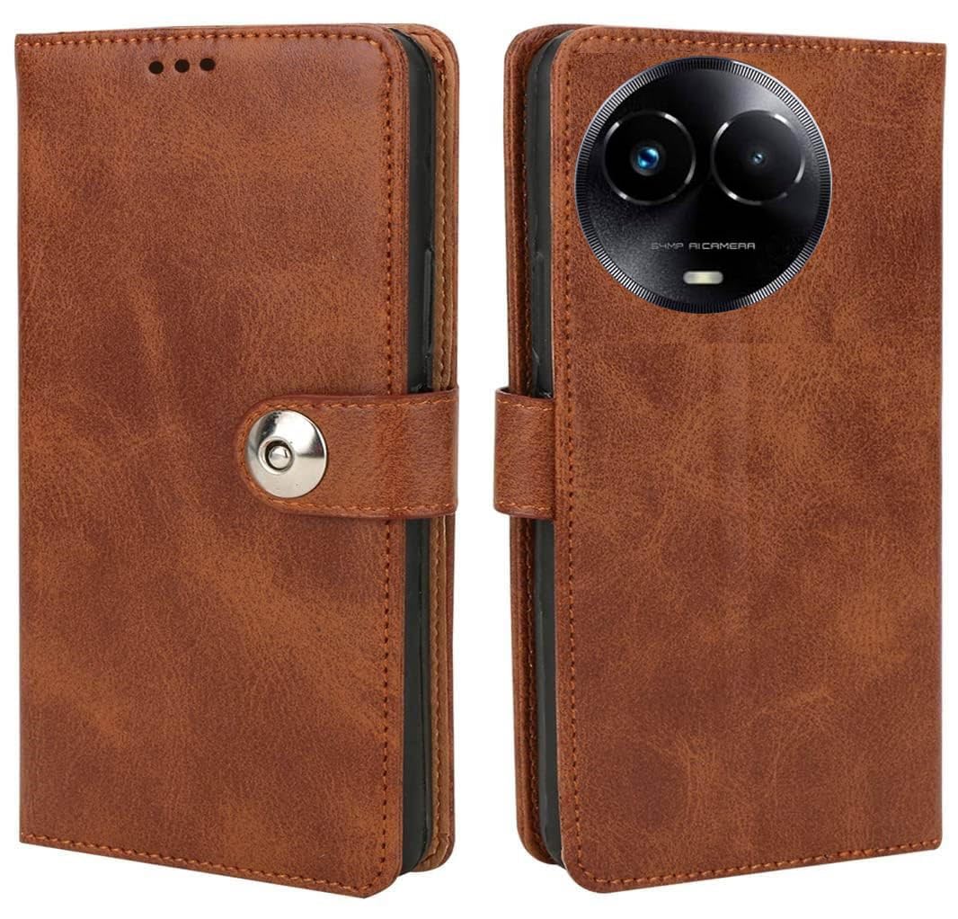Coverage Leather Finish Flip Cover for Realme RMX3785 / Realme_11x 5G | Inside Back TPU & Stand | Wallet Button Magnetic Closure for Realme 11x 5G - Brown (B0CGVNST22) Amazon Price History, Amazon Price Tracker