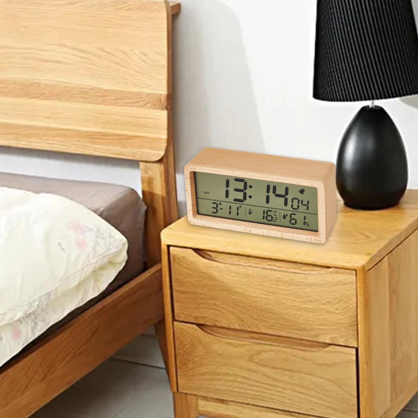 Sveglia Digitale con Schermo Grande Termometro umidità Data Funzione Touch Batteria modalità Specchio Adatta per Bambini Adulti Anziani Uso in Cam, Colore Chiaro