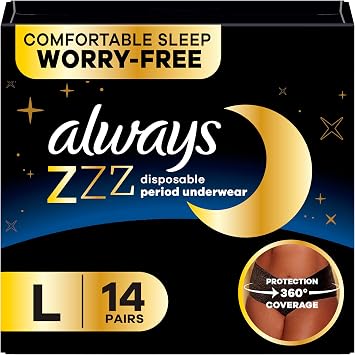 Always ZZZ Overnight Disposable Period Underwear for Women, Large, 360 Coverage for Worry-Free Nights, 14 Count (2 Packs of 7)