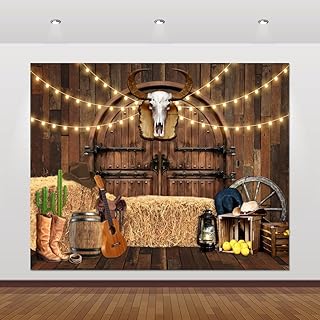 10x8ft Western Cowboy Backdrop Wild West Rodeo Saloon Barn Door Rustic Wooden House Country Fall Farm Warehouse Barnyard Photography Background Birthday Party Banner Photoshoot Decorations Supplies