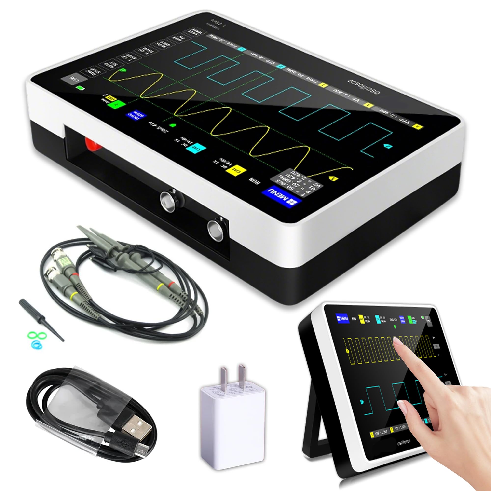1013D Oscilloscopio Portatile 2 Canali,100 MHz,1 GSa/s Oscilloscopio Digitale,6000mAh,Touchscreen capacitivo da 7,0″,1GB di memoria,Collegamento PC,Regolazione AUTO/Normale/Singola (Modello standard)