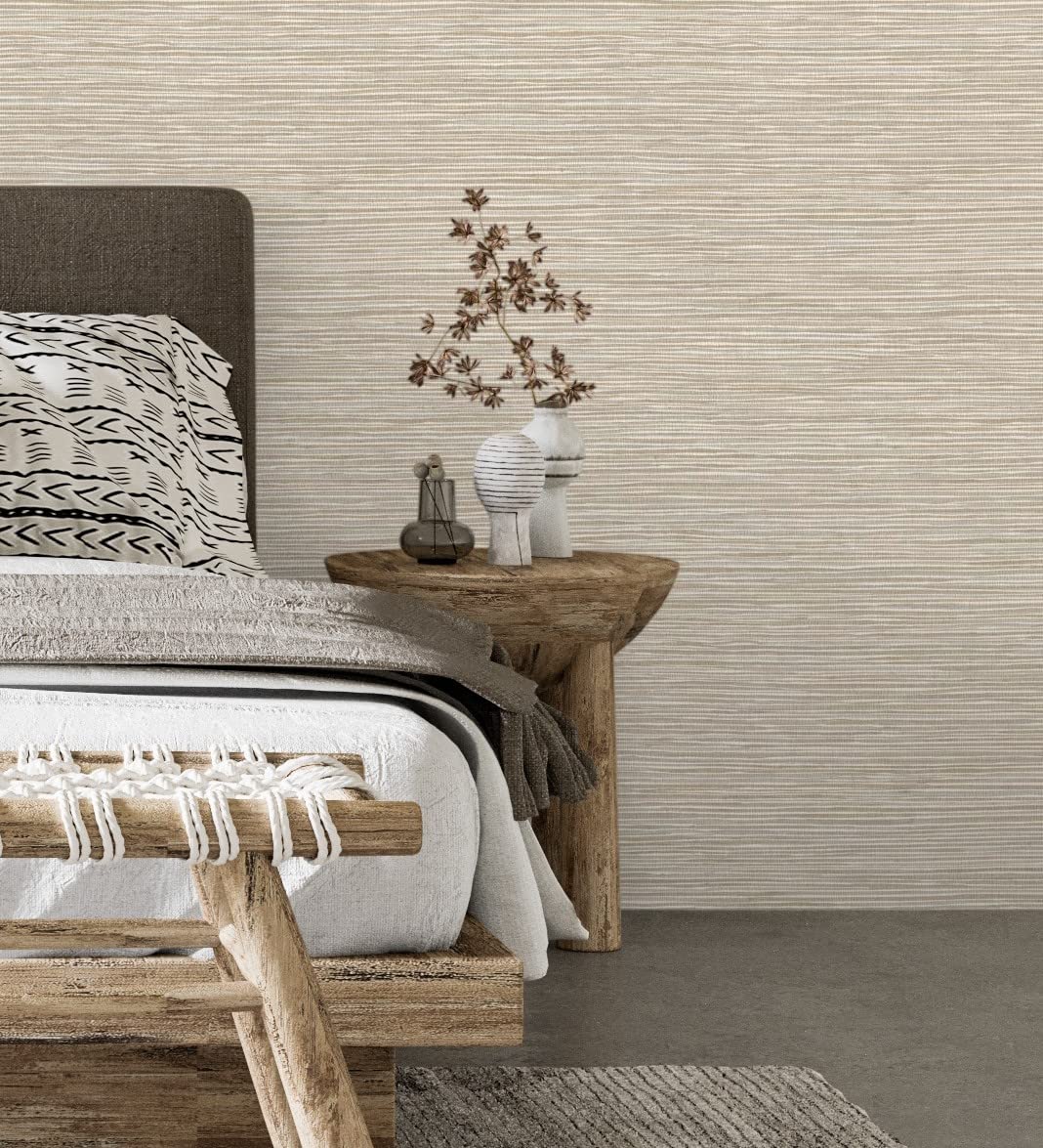 GAULAN 681837 - Papel pintado vinílico ecológico con textura de fibras de cáñamo fondo beige claro para pared salón cocina baño pasillo mueble - Rollo de 10 m x 0,52 m