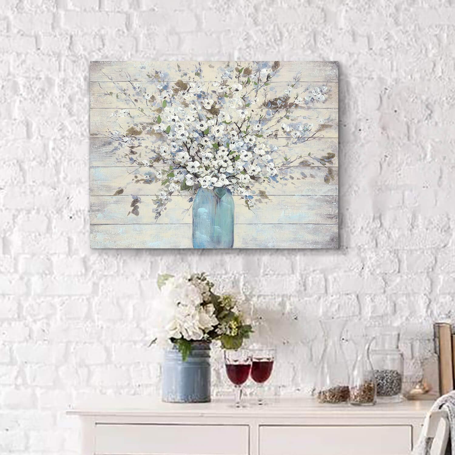 Chеареѕt 🛒 Abstract Flower Canvas Wall Art - Bouquet Floral Painting Artwork on Wrapped Canvas for Living Room ( 24'' x 18'' x 1 Panel )
