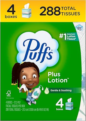 Miniatura 29 de Puffs Plus Loción Facial Tissue, 1 caja de cubo, 48 pañuelos por caja