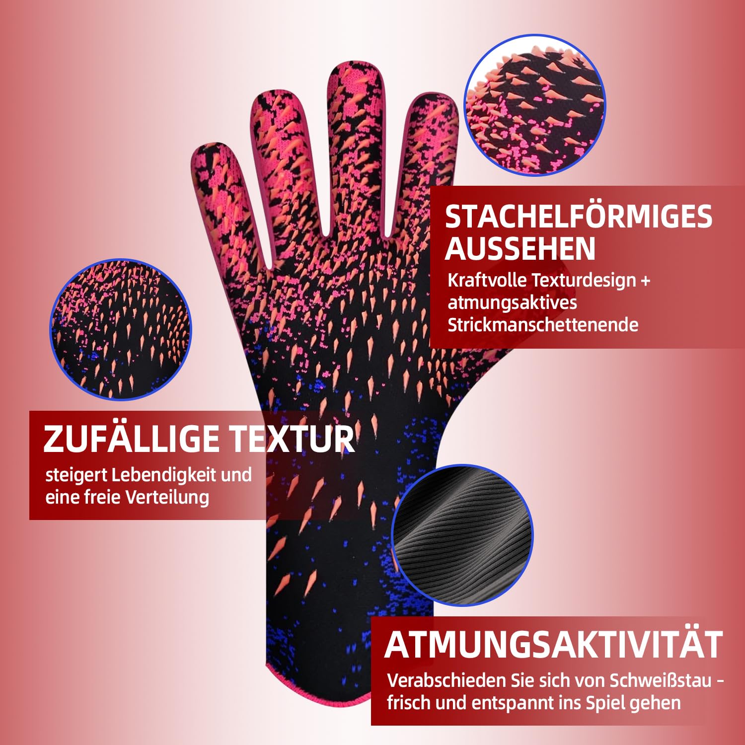 Gants de gardien de but, bonne adhérence - Gants de football pour enfants dans les tailles 6/7/8/9/10, récepteur puissant pour adolescents, adultes, enfants (rouge, 8)