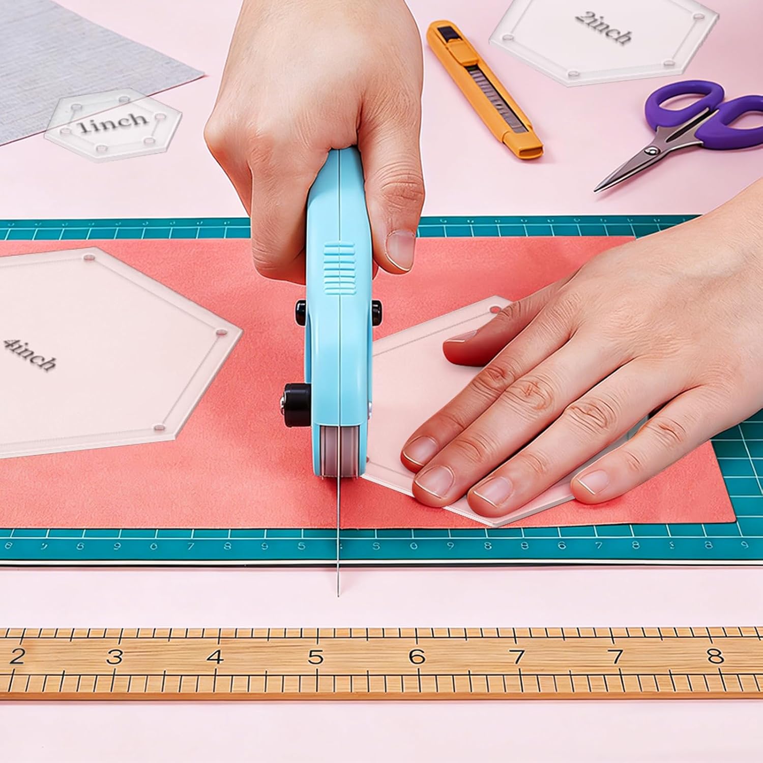 8pcs Hexagon Quilting Templates Acrylic Domestic Transparent Templates Quilting Ruler Pressure Plate Router Template for Sewing Machine for DIY Hand Patchwork Sewing Cutting Crafts