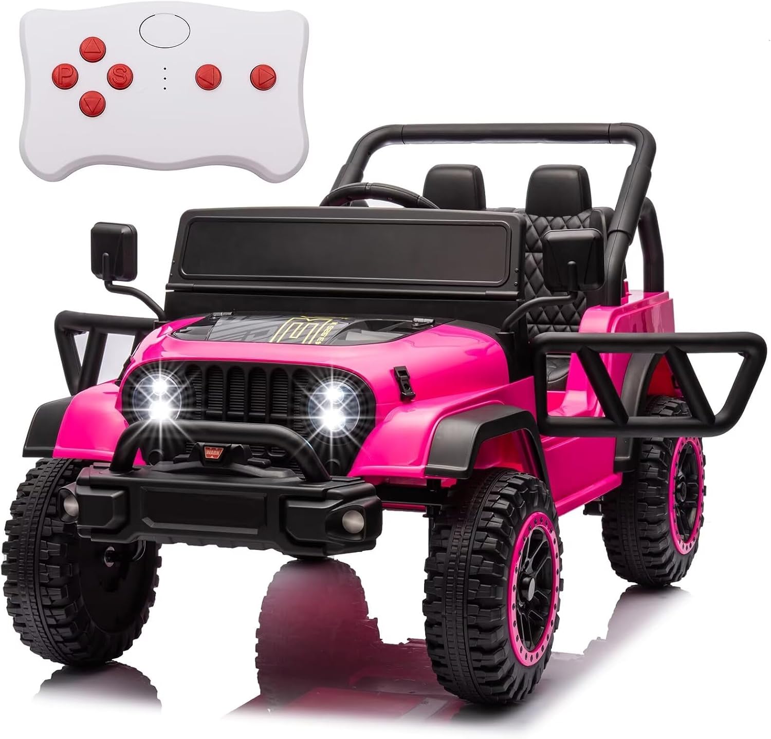24V 4WD Ride on Car Truck w/Remote Control Electric Car for Kids 4x4 Off-Road Quad Buggy UTV Soft Start Ride On Toys for Toddlers, Music Player, LED Lights, Bluetooth