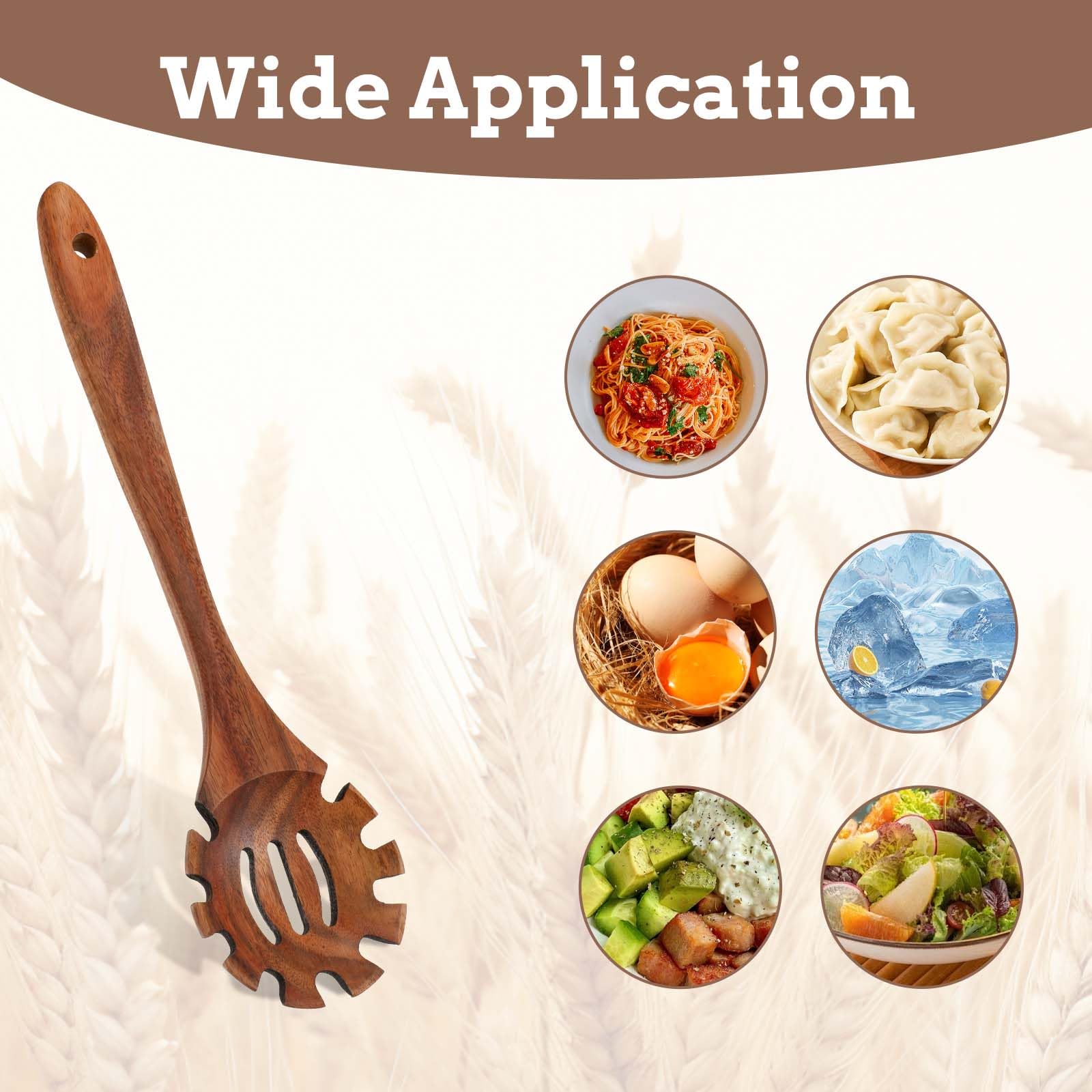 JJUNW Tenedor para pasta, tenedor de espagueti, cuchara de madera para pasta, juego de utensilios de cocina, cucharas de madera para cocinar pasta de mano larga, utensilios de madera de acacia para