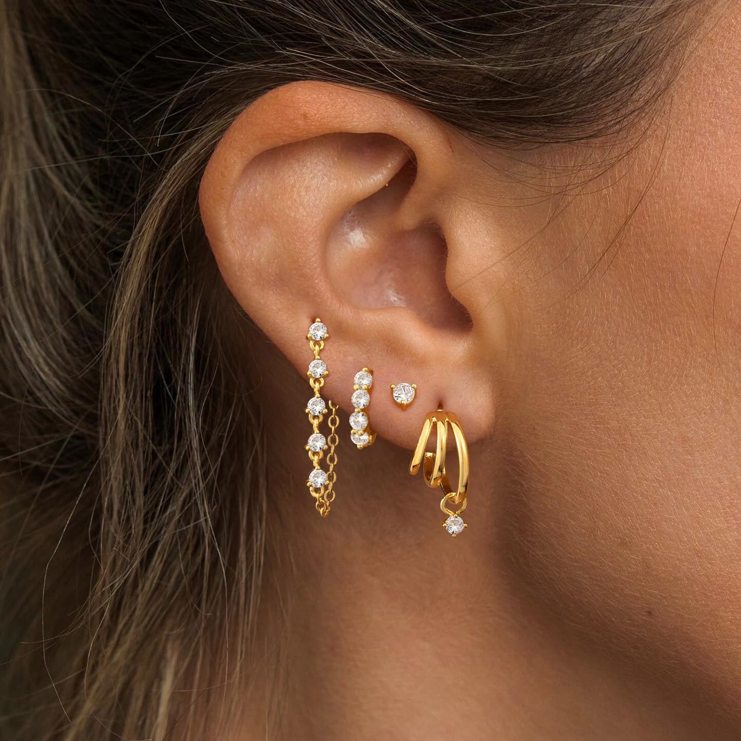 Gold Plated Earrings for Women Trendy, 14K Gold Chain Earrings Hoop Earrings Set for Multiple Piercing Dainty Dangle Huggie Earrings Cartilage Cubic Zirconia Stud Earrings Jewelry for Women - Image 5