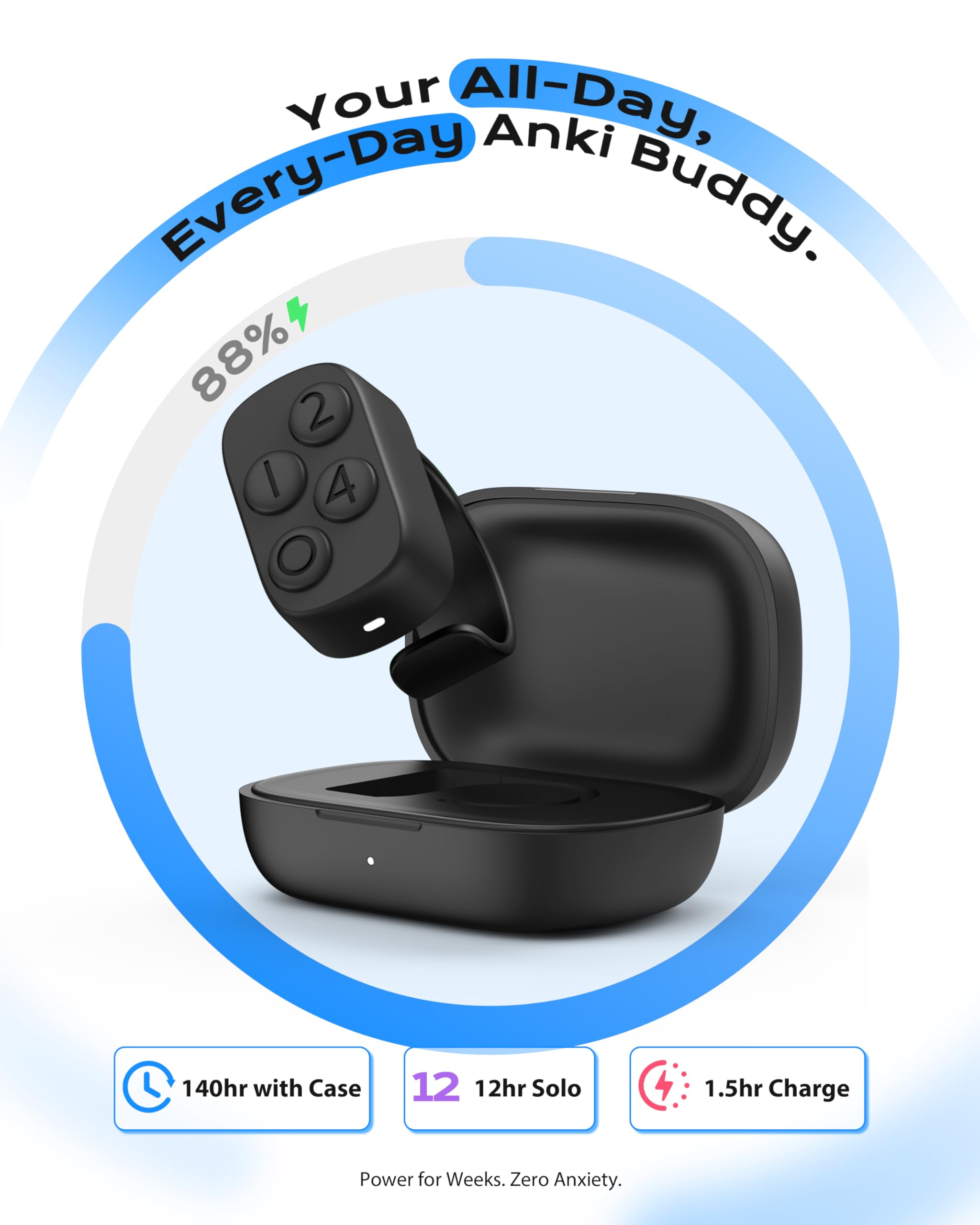 Stouchi Télécommande pour Anki [Aucun Reprogrammation ni Plugins Nécessaires] Entraîneur de Mémoire Bluetooth Anki avec étui de Chargement 140h, Compatible avec Windows, Mac, iPad, iOS, Android
