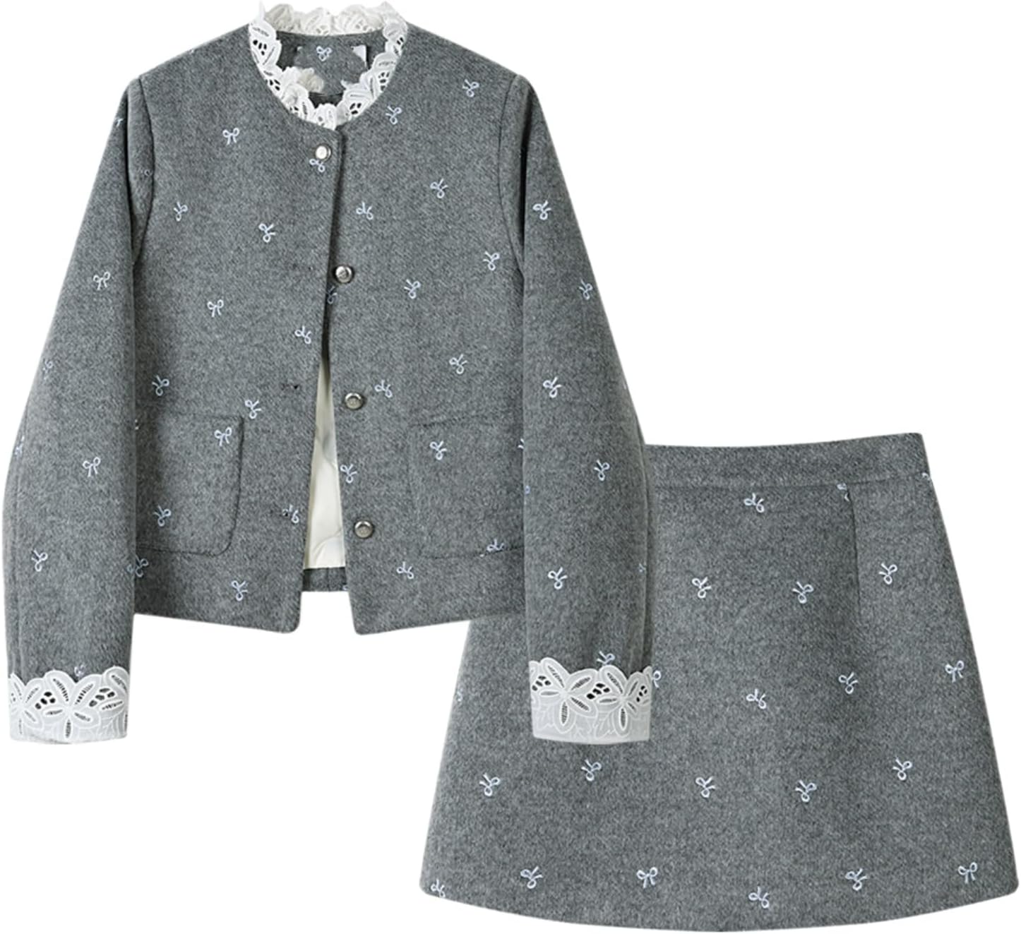 Set Female Spring and Fall Embroidery Short Jacket Short Skirt Two-Piece Set