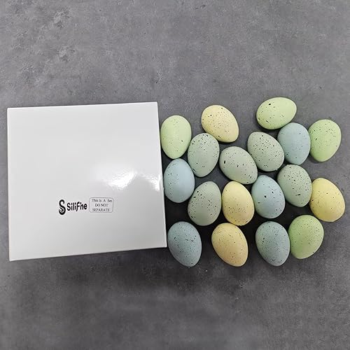 Miniatura 6 de 16 huevos moteados de Pascua de 2.4 pulgadas, cuenco de plástico para huevos moteados, relleno de jarrón para exhibiciones de primavera y Tono azul