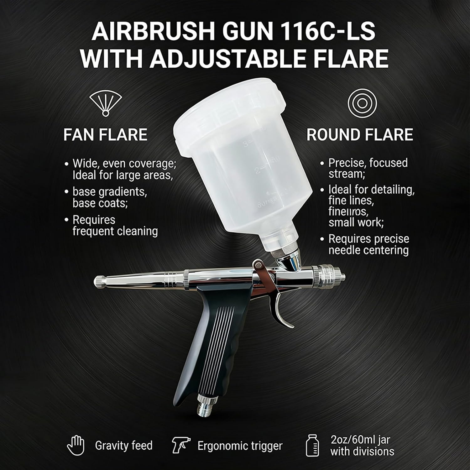 COLOR PEAK Dual Fan Gravity Feed Spray Brush Set for Art Modeling Crafts, Compatible with >45PSI Compressor Cleaning Brush and Measuring Cup Included
