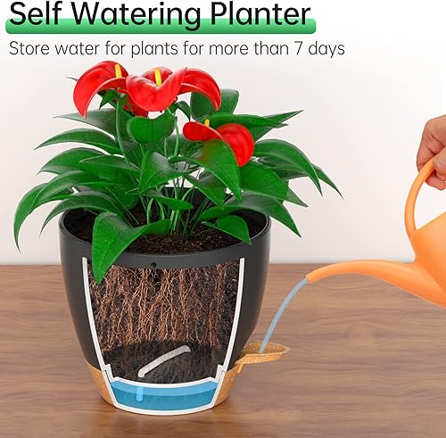 Miniatura 4 de ZMTECH Paquete de 2 macetas colgantes de 10 pulgadas con borde de riego automático con agujeros de drenaje y platillo extraíble, maceta de plástico