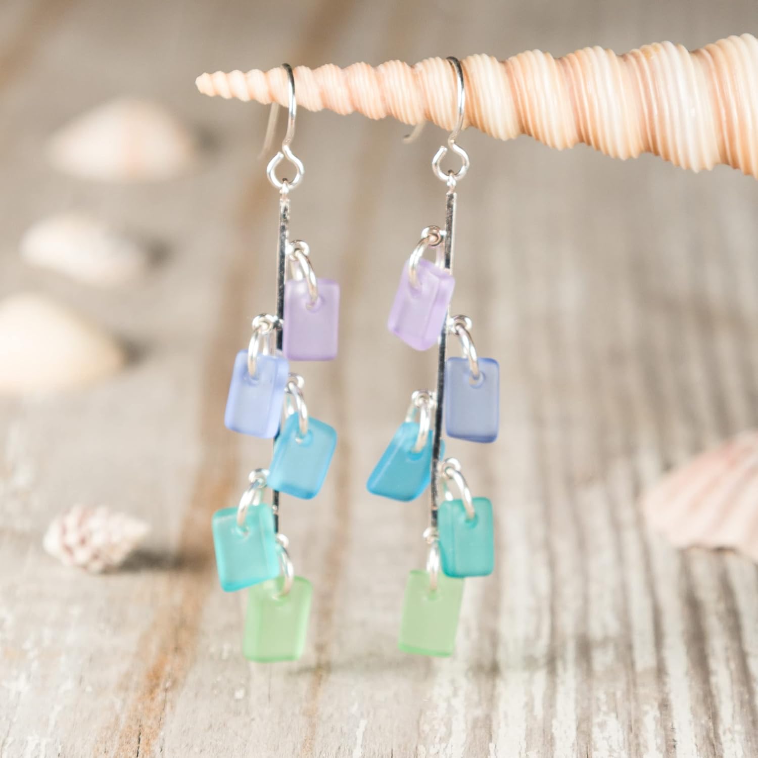 Sea Glass Avalon Earrings - Sterling French Wire Earrings by EcoSeaCo, using recycled and sustainable material. Handmade in the USA - Image 6