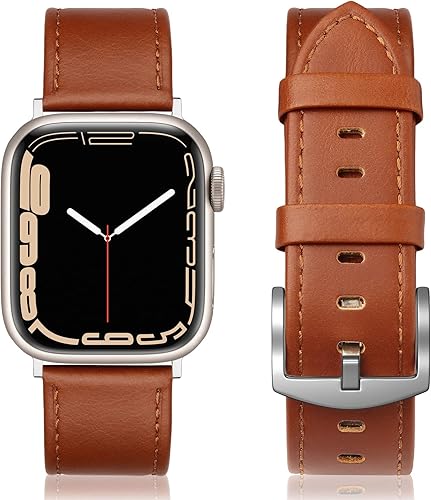Vista 178 de Correa de cuero compatible con correas de Apple Watch de 1.811 in, 1.772 in, 1.732 in, 1.654 in (Serie 1/2/3) para hombres y mujeres, correa de Azul