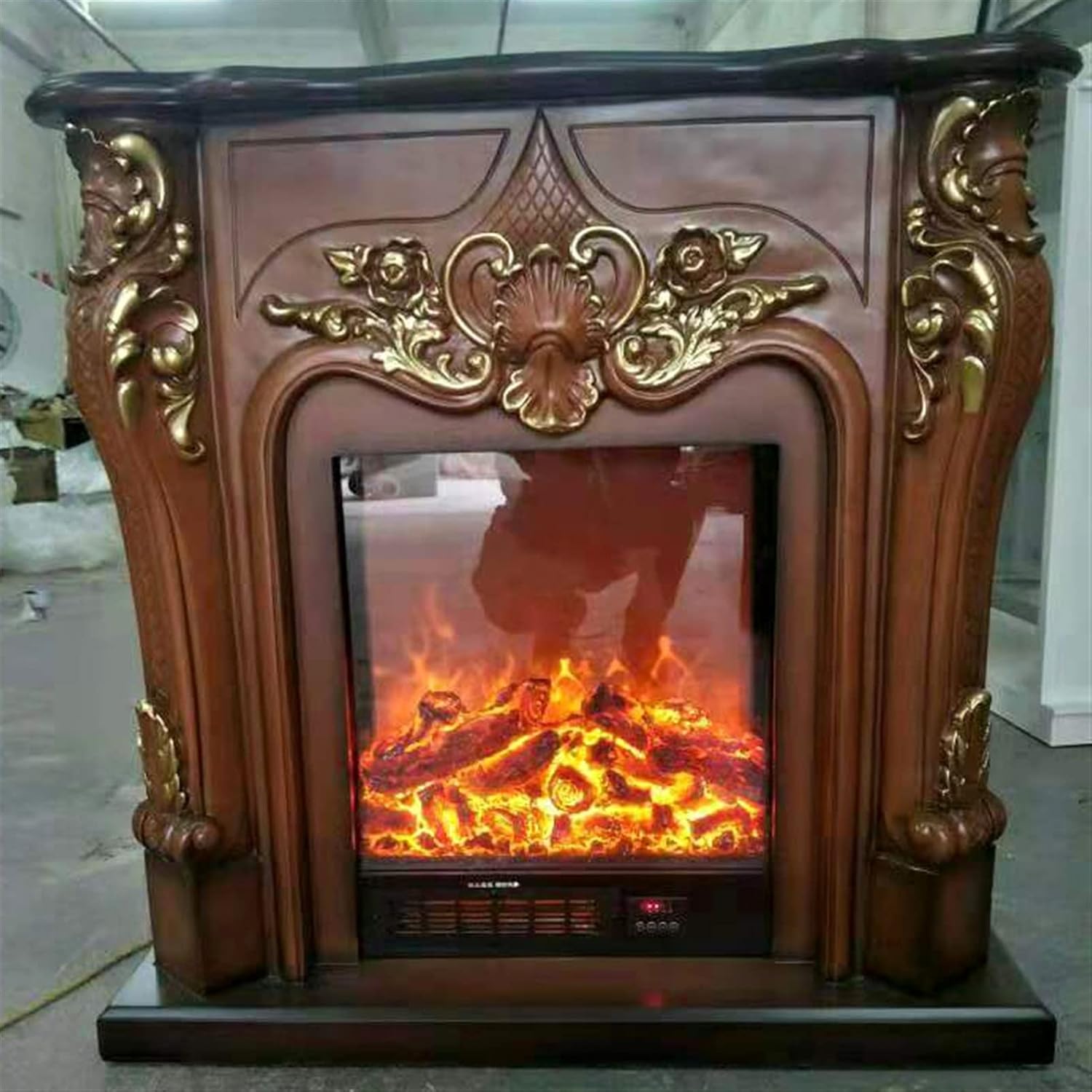 Water Vapor Fireplace Electric Firebox Insert Burner Decorative Fireplace Set Wooden Mantel Room Warmer Chimney LED Optical Flame Deocration Electric Fireplace Stove ( Color : Brown , Size : With heat