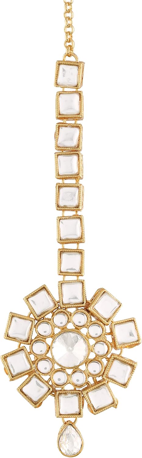 I Jewels Gold Plated Kundan Bollywood Indian Style Bridal Wedding Maang Tikka Jewelry for Women