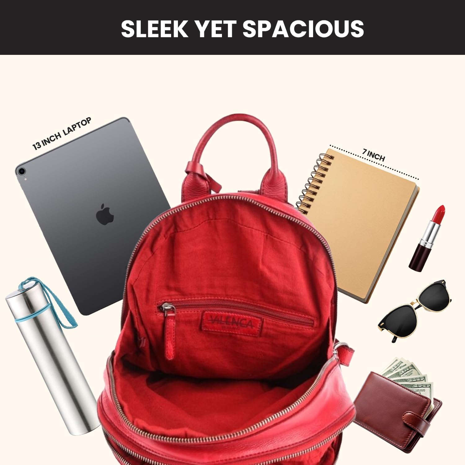 Genuine Leather Backpack for Men, Casual Backpack for Women Office Bag with Adjustable Shoulder Strap (VL-054-RED) - Image 4