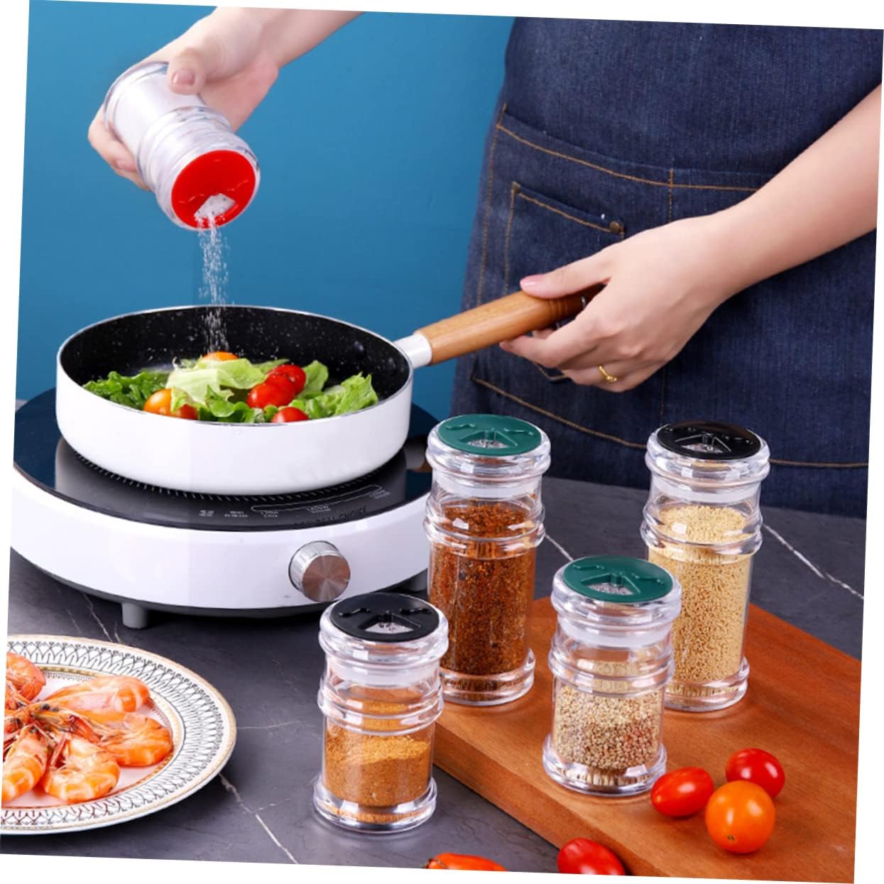 SHOWERORO 4pcs Salt Storage Bottles Salt Shakers Seasoning Organizer for Kitchen