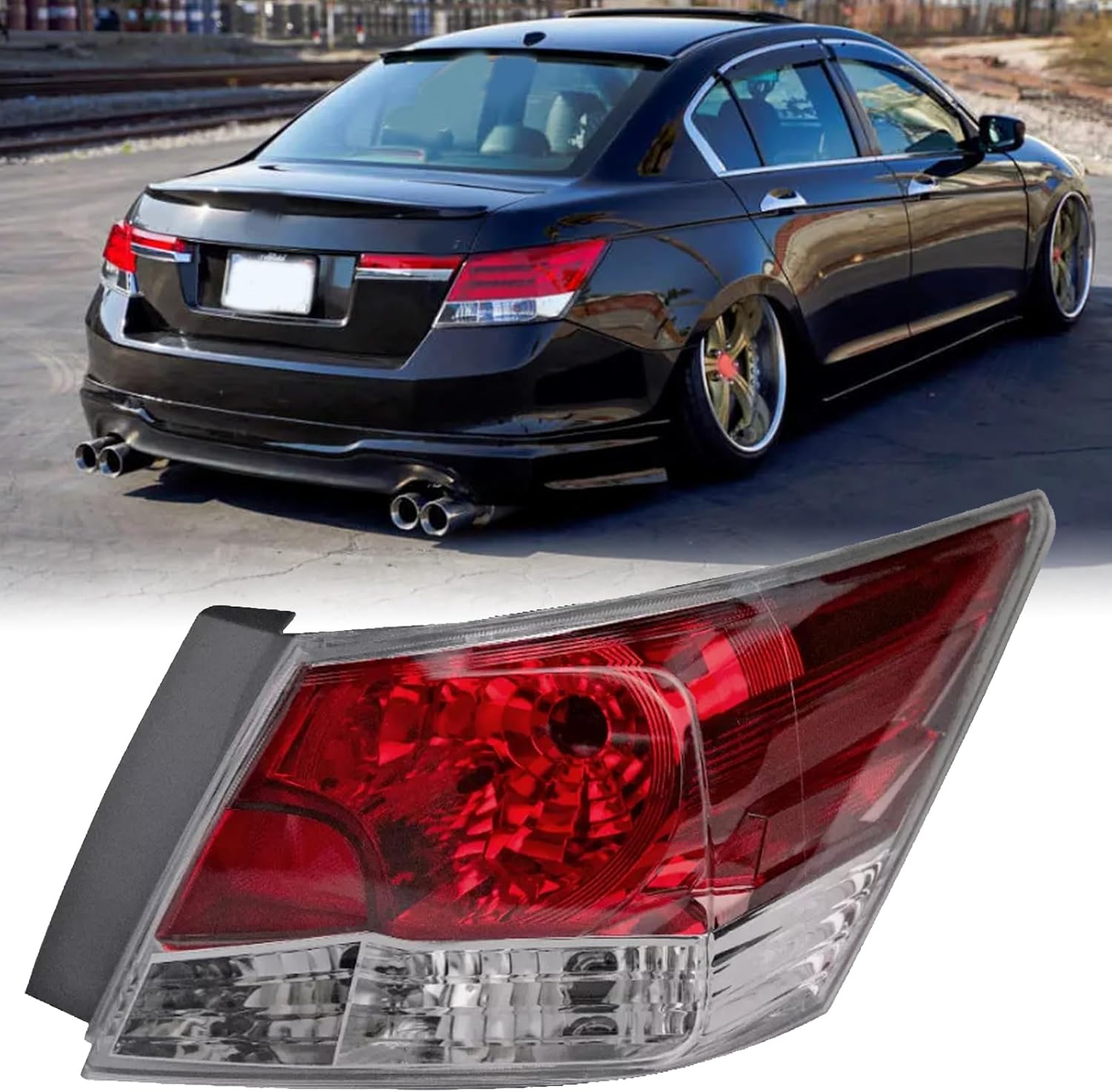 Rear Bumper Tail Light Fit for 2008-2012 Honda Accord RH Replacement of External Red Brake Lamp with Bulb