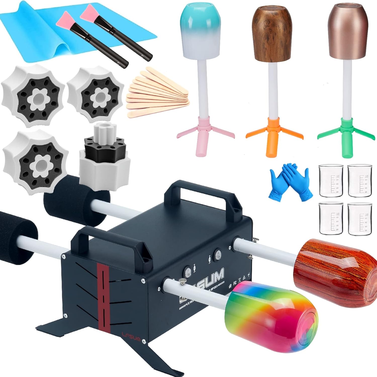 LFSUM Cup Turner Kit for Crafts Tumbler, Tumbler Cup Spinner, Glitter Powder, Epoxy Resin Kit for Beginners with Epoxy and Heat Gun (1X-Blue)