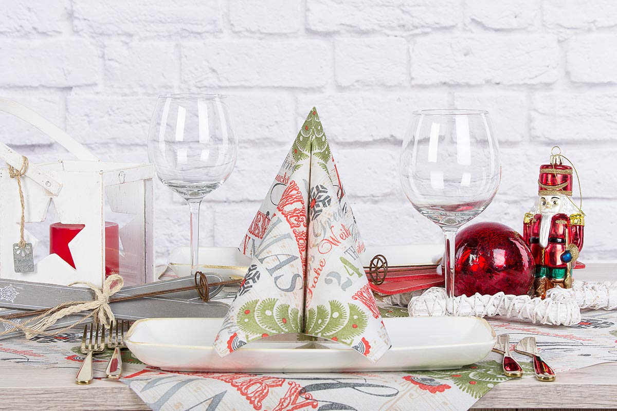 Weihnachtsservietten 'XMAS-GREETINGS' Bordeaux – 3-lagiges Tissue, 33x33 Cm, 20 Stück | Für Festliche Tische