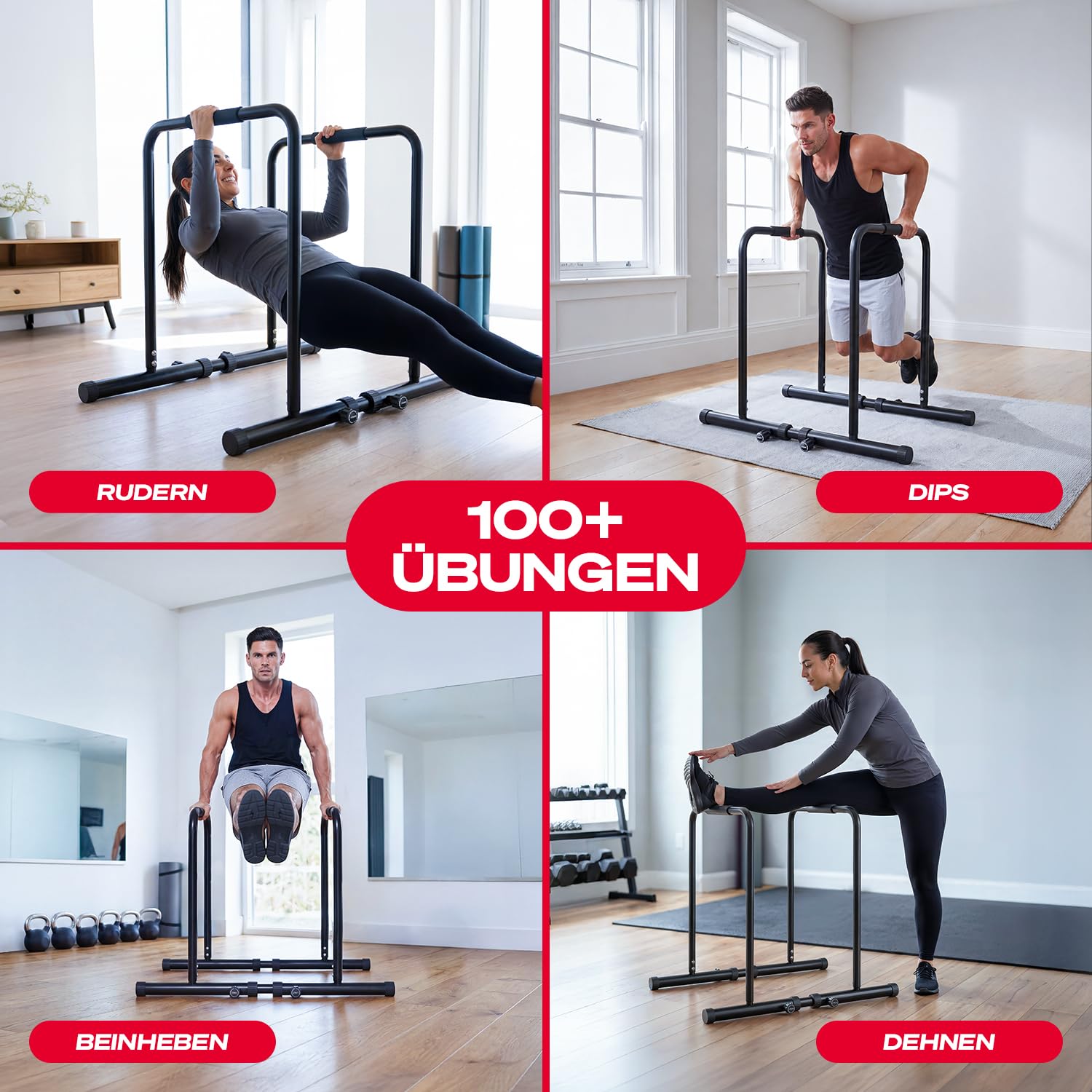 Sportstech, Dip Station Barren höhenverstellbar + App-Coaching PT500 | Dip Stange, Parallettes & Calisthenics: Dips, L-Sitz, Beinheben, Rudern & Handstand, Ganzkörpertraining für Zuhause