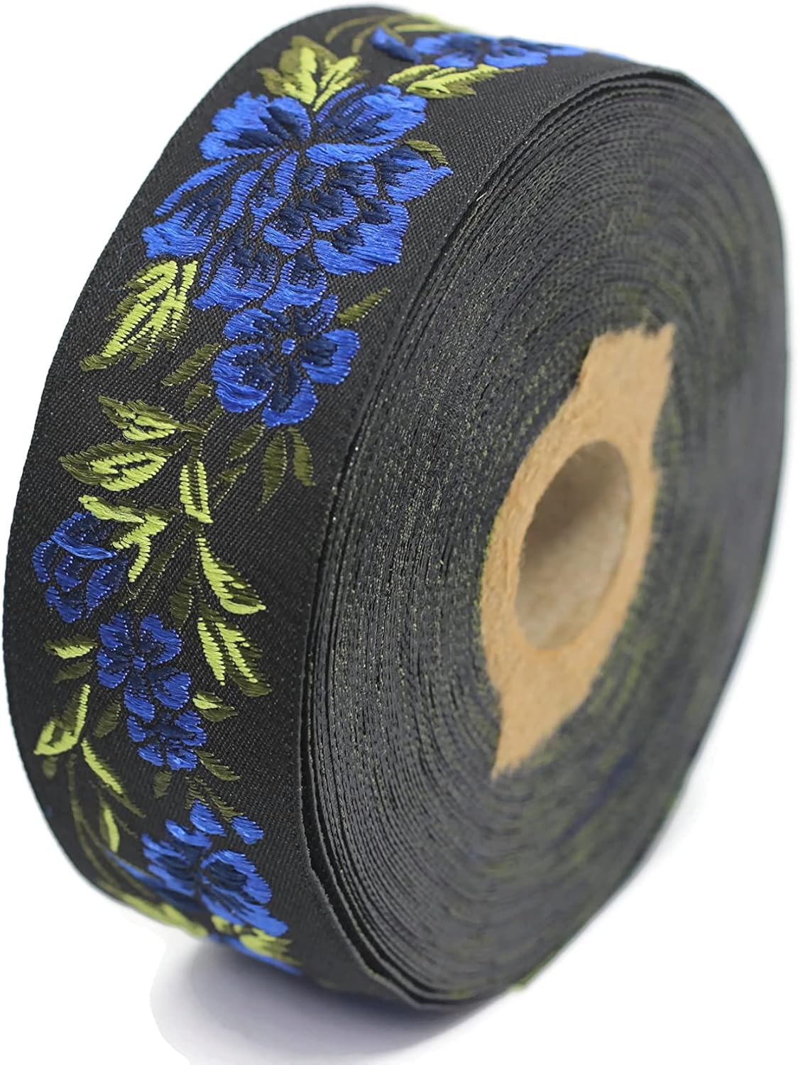 11 Yard Spool 1.37" Wide Blue and Black Floral Jacquard Ribbon Medieval Trim Woven Retro Fabric Home Decoration 35096 V6