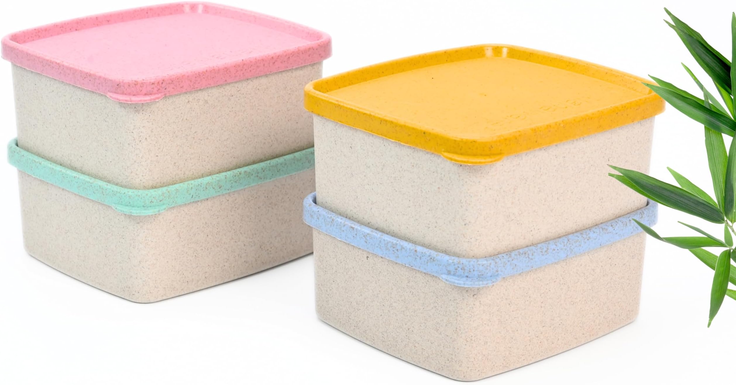 Eha Earth Friendly Storage Containers With Lid | Set of 4 | 500 ml | Made With Rice Husk | Microwave Safe & Fridge Storage Boxes for Kitchen | Multi-Light