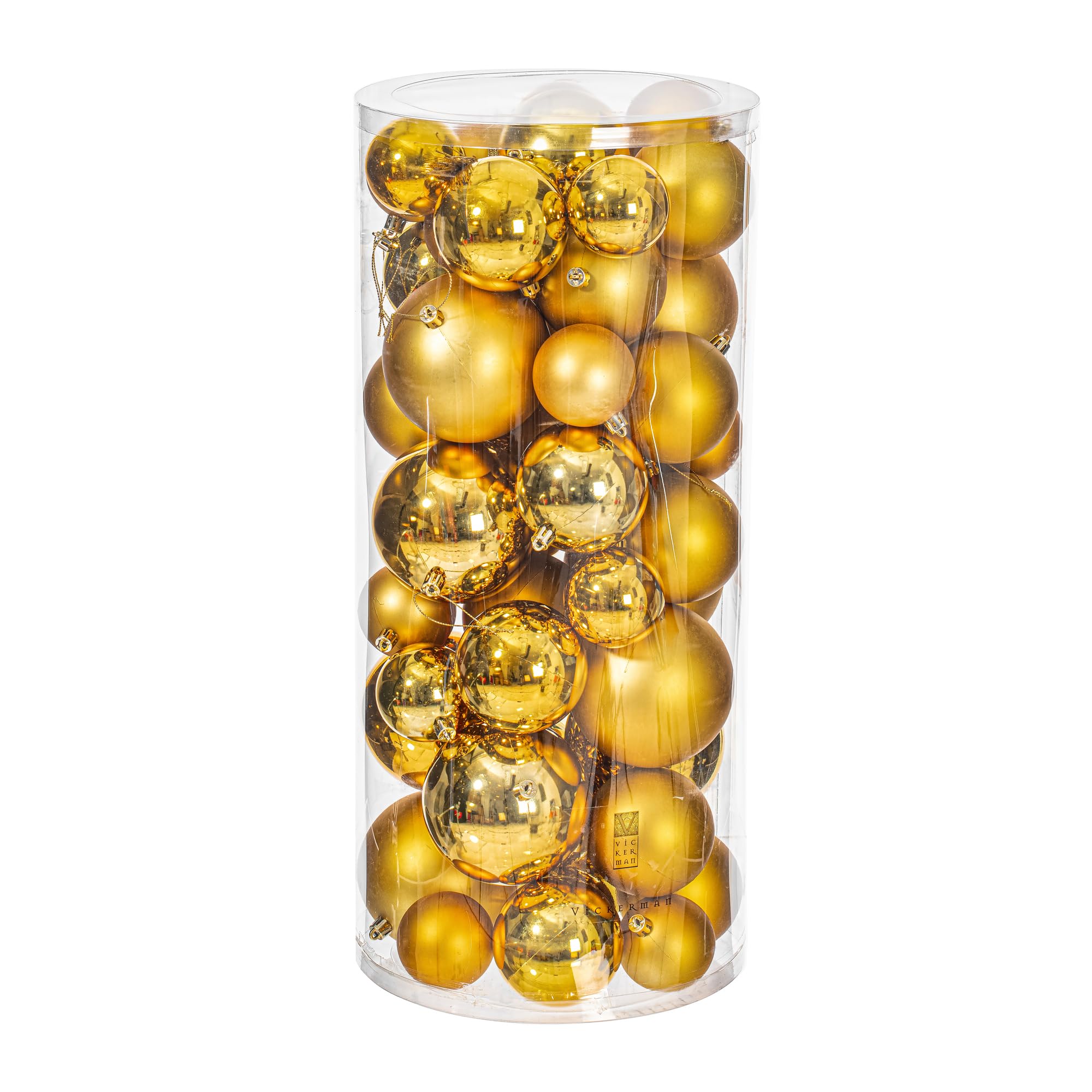 Vickerman Lot de 50 Boules décoratives dorées Brillantes et Mates de 6,1 à 7,6 à 10,2 cm