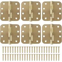 6 Pack Gold Ball Bearing Door Hinges, 4.0 x 4.0 Inches Heavy-Duty Stainless Steel Door Hinges for Exterior & Interior Doors, 5/8'' Radius Corner