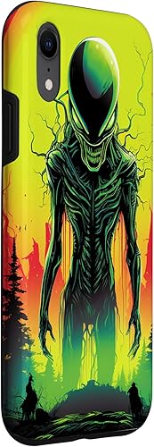 Vista 18 de iPhone 14 Pro Max Cute Green Alien Head UFO Space Face Alien Case