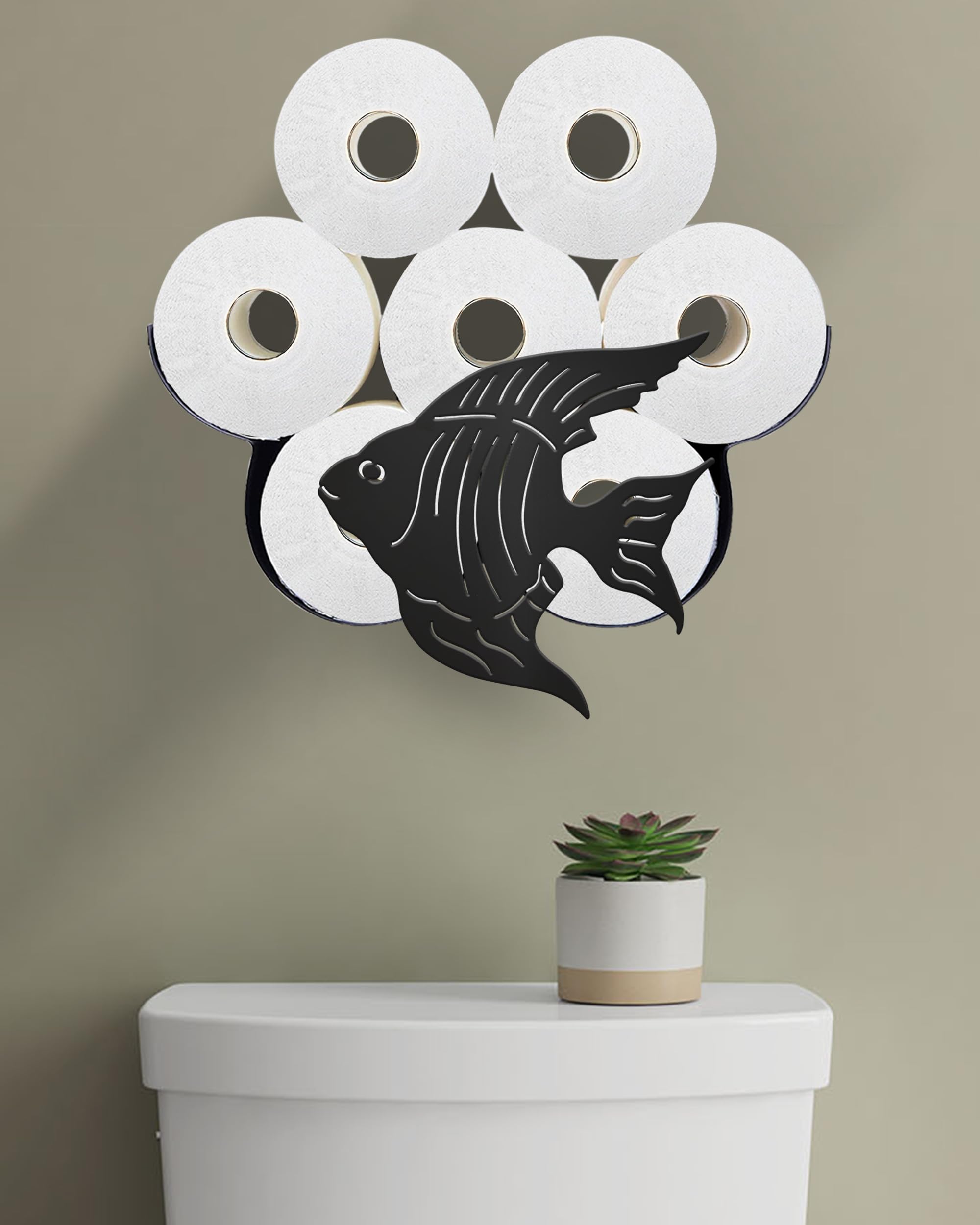 Wigag Angelfish Toilet Paper Holder for Extra 8 Rolls, Ocean Decorative Toilet Paper Storage Wall Mounted, Farmhouse Bathroom Animal Decor Accessories Storage Cabinet โ image 1