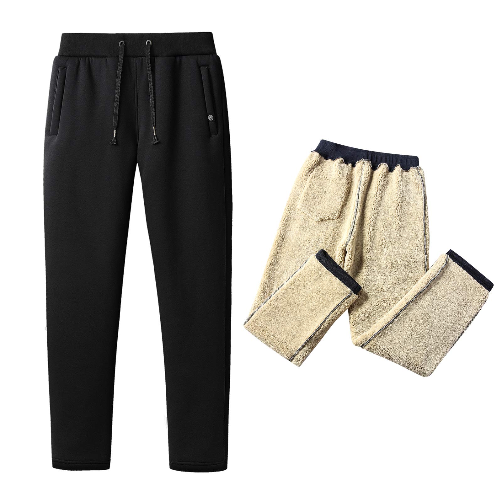 Herren Winter Sherpa Fleece Jogginghose Thermo Laufhose Lang mit 2 Reißverschluss Taschen (S-6XL, 2 Arten von Unten)