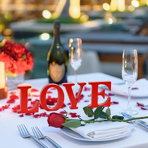 Miniatura 5 de TONIFUL Letrero de madera de amor de 3.93 pulgadas, decoración de mesa roja independiente con letras de amor para decoración de mesa del hogar del