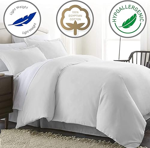 Miniatura 2 de Kamas - Juego de funda de edredón y juego de 5 piezas, tamaño King, color blanco, 100% algodón egipcio, 1000 hilos, con cremallera y lazos en las