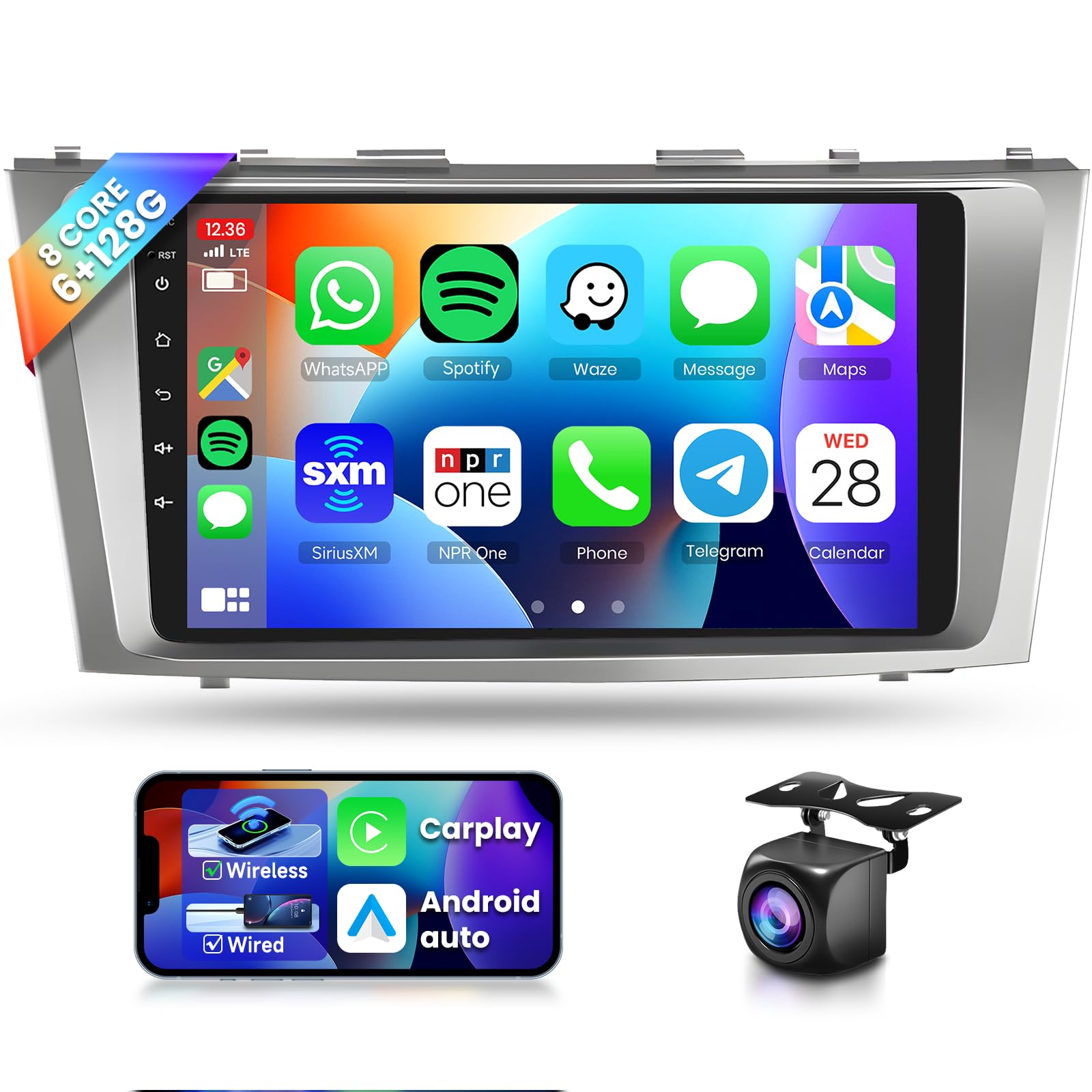 8 CORE 6G+128G Car Radio for Toyota Camry 2006-2011 Car Stereo with Wireless CarPlay/Android Auto, 9 inch 1280 * 720P IPS Touch Screen Head Unit