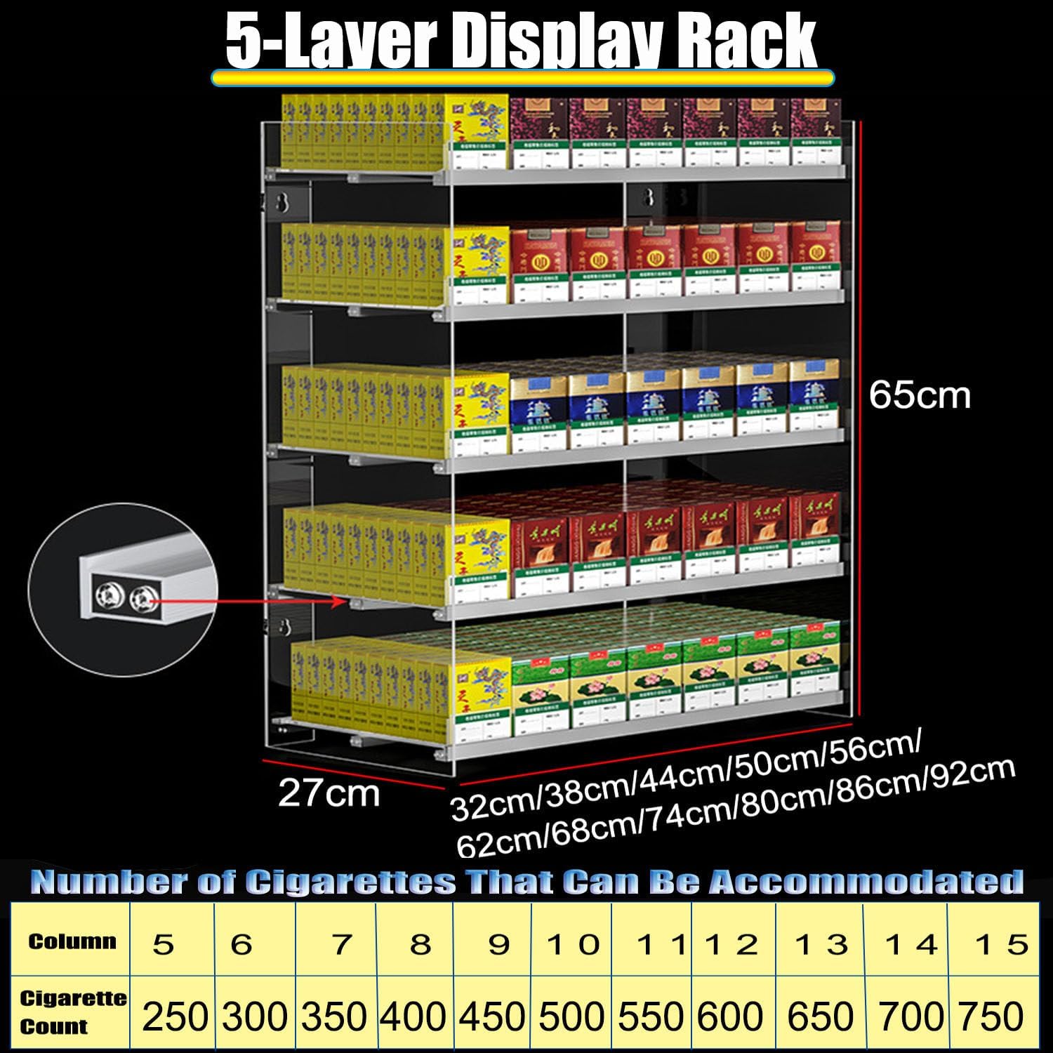 Commercial Cigarette Display Holder,Cigarette Case,Automatic Cigarette Pusher,5 6 7 Layers Cigarette Display Rack,Cigarette Showcases,H65cm-L62cm