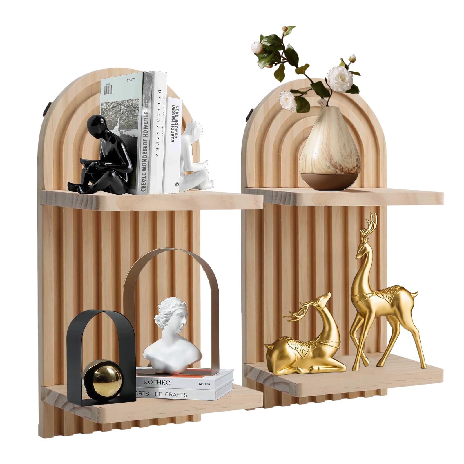 Étagère flottante arche bois lot de 2 étagères murales bohème salle de bain