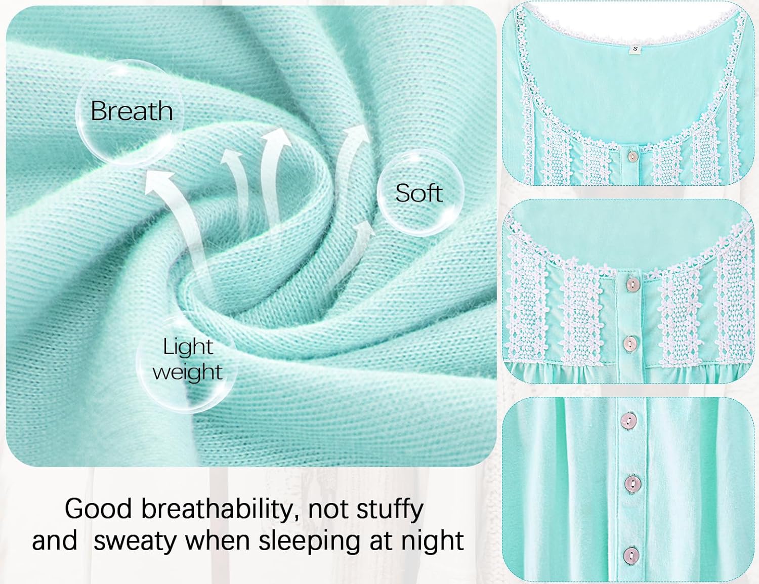 MZROCR Cotton Nightgowns For Women Long Sleeve Night Gowns Soft Women's Sleepwear Loungewear for Women Ladies Nightgowns - Image 4